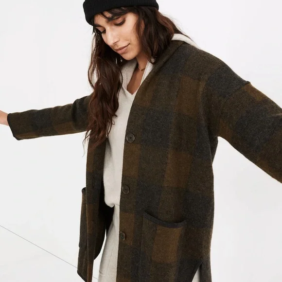 MADEWELL BUFFALO CHECK SWEATER COAT HEATHER JUNIPER GREEN BLACK PLAID XS - Picture 5 of 5